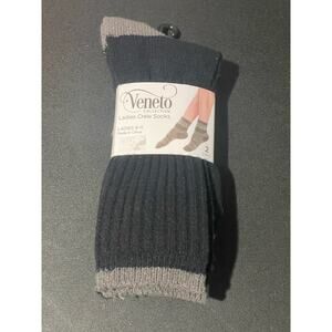 Veneto Women's Black & Navy Blue Crew Socks, 2 Pairs - Ladies Size 9-11